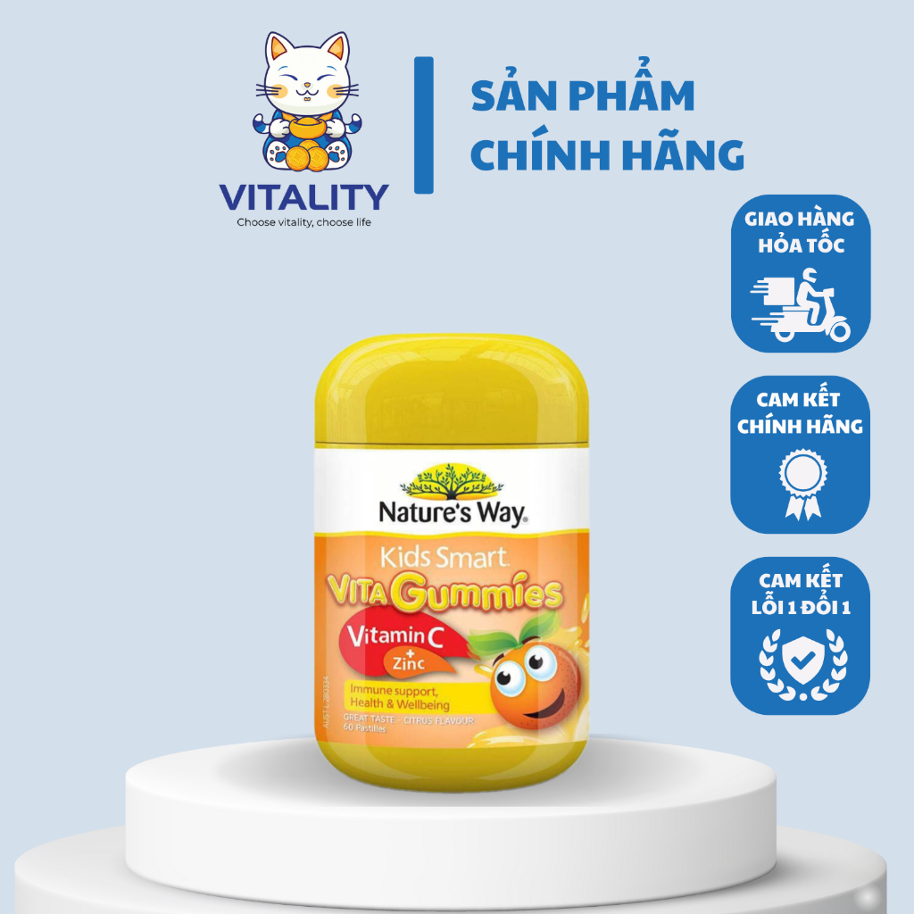 Kẹo dẻo bổ sung Vitamin C và Kẽm cho bé Nature's Way Kids Smart Vita 60 viên, Vitality Store