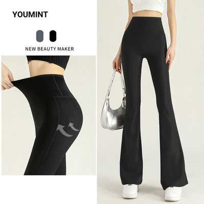 Quần ống loe nữ YOUMINT Nâng mông siết eo, chất vải su đúc co giãn 4 chiều