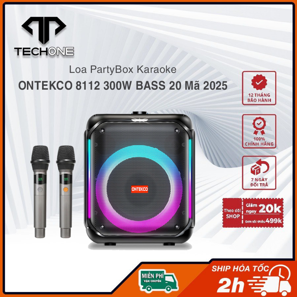 Loa Xách Tay ONTEKCO Partybox 8112 bass 20cm kèm 2 micro - Bảo Hành Chính Hãng 12 Tháng Mẫu 2025