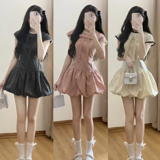 Váy Dáng Bí - Đầm Dáng Bí Phồng Đính Nơ Phối Ren Có Dây Buộc Eo Kèm Quần Bảo Hộ Rời