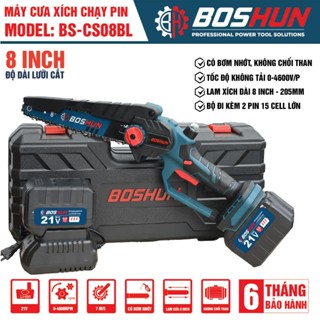 Máy Cưa Xích Pin BOSHUN BS-CS08BL, Động Cơ Không Chổi Than, Chiều Dài Lam 24cm, Bình Tra Nhớt Tự Động