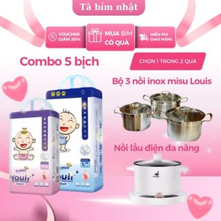 (Deal kèm quà tặng) Combo 5 bịch bỉm quần Youli Tý Quậy tinh chất lựu đỏ,đủ size từ NB đến 3XL