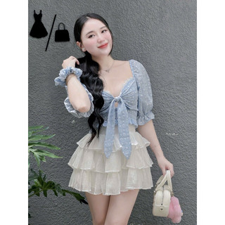 SET ÁO REN CVAY TẦNG KÈM CỘT TÓC