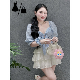 SET ÁO REN CVAY TẦNG KÈM CỘT TÓC