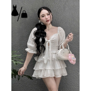 SET ÁO REN CVAY TẦNG KÈM CỘT TÓC