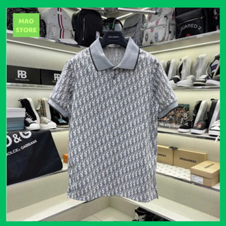 Áo Polo Nam Nữ Cổ Bẻ CD Cotton Dệt Hoạ Tiết Vân Chữ Monogram Xám Tràn Thân . Áo Cộc Tay Siêu Cấp Dành Cho Anh Em Đi Chơi