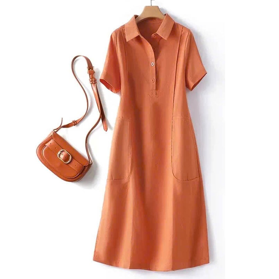 Đầm Linen Cổ Sơ Mi Viền Nổi - Chất Vải Tinh Tế, Nhẹ Nhàng, Sang Trọng - SLINEN