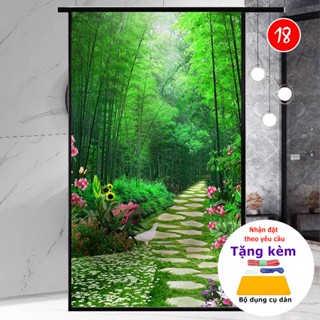 Decal dán kính mờ phong cảnh rừng cây xanh sẵn keo, chống nhìn trộm dán cửa sổ, cửa đi, phòng khách, phòng ngủ