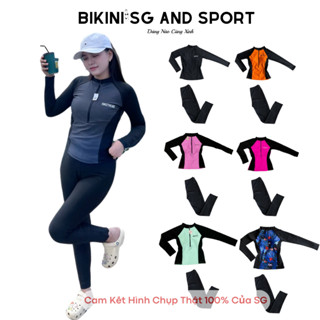 Đồ bơi nữ chống nắng Bikini SG áo bơi dây kéo kết hợp quần bơi dài chân lưng cao ôm body tôn dáng