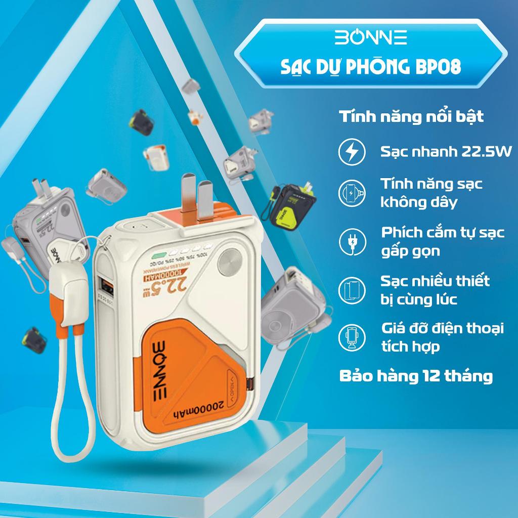 (Đã về hàng) Sạc Dự Phòng BP08, Củ Sạc Nhanh BONNE BP08 By BONNETECH, Sạc Dự phòng 10.000 mAh 20.000 mAh