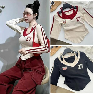  Set Bộ Áo HDM Mix Quần Suông Thụng Túi Hộp Kaki Áo Yếm Số 27 Có Đệm Mút Sọc Tay Dáng Thể Thao 