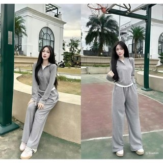  Set Đồ Nữ Chất Thun Tăm Phối Áo Mũ Thiết Kế Nhún Eo Mix Quần Dài Cạp Chun Girl Phố Sành Điệu  sét 02  Women Top 