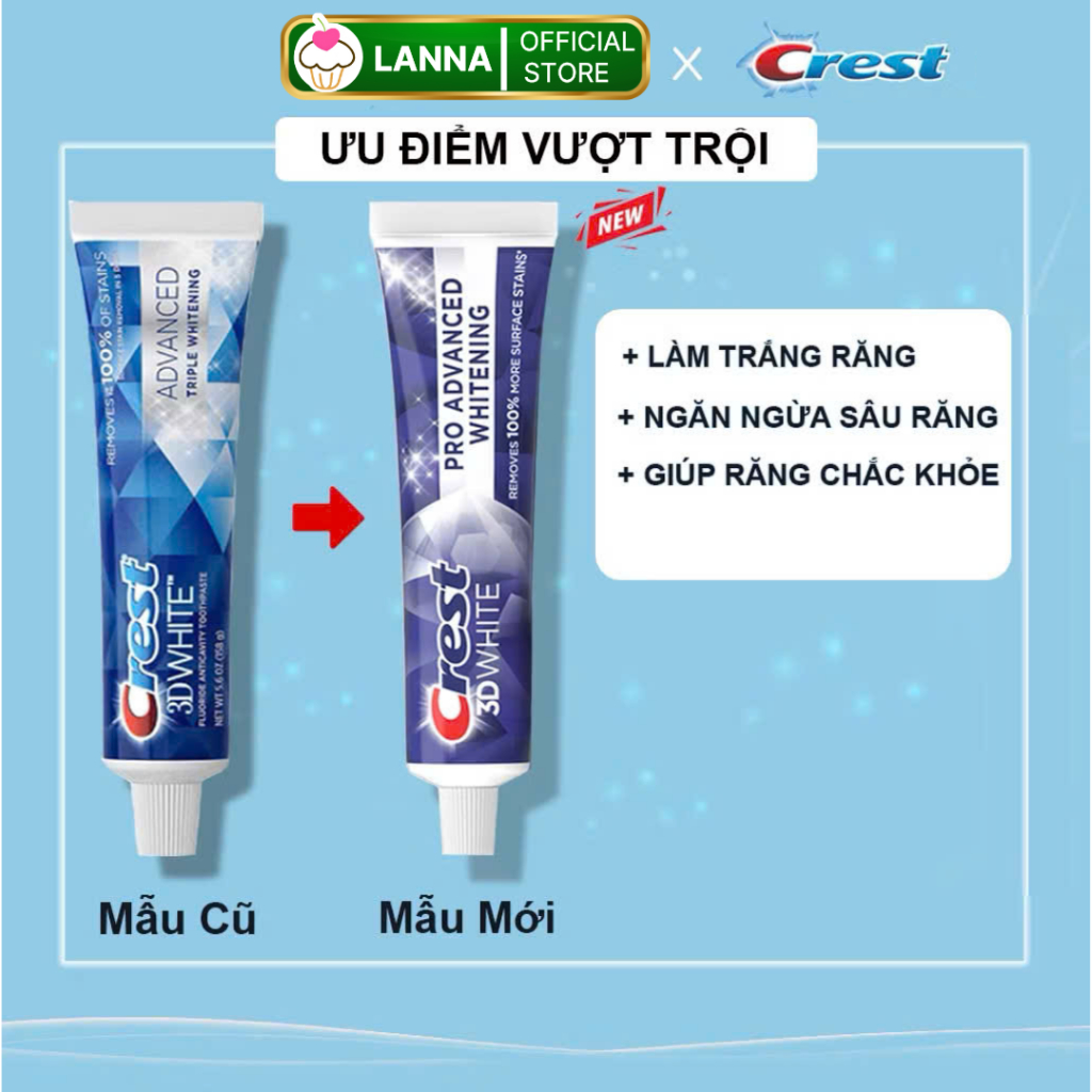 【CHÍNH HÃNG + 20 LOẠI】KEM ĐÁNH RĂNG CREST 3D WHITE ADVANCED TRẮNG RĂNG VƯỢT TRỘI 147Gr - MỸ