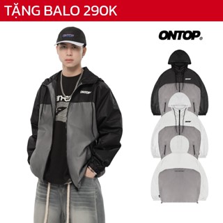 Áo khoác dù có mũ phối màu đen xám ONTOP 2 lớp có dây rút, túi trong local brand nam nữ Loosie Jacket | O24-AK6