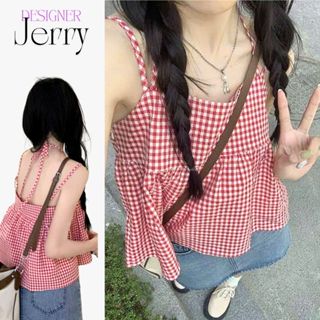 Áo 2 dây babydoll kẻ caro nữ, màu đỏ tôn da, dây áo có khuy điều chỉnh, áo 2 dây mùa hè du lịch, áo đi biển 2 dây