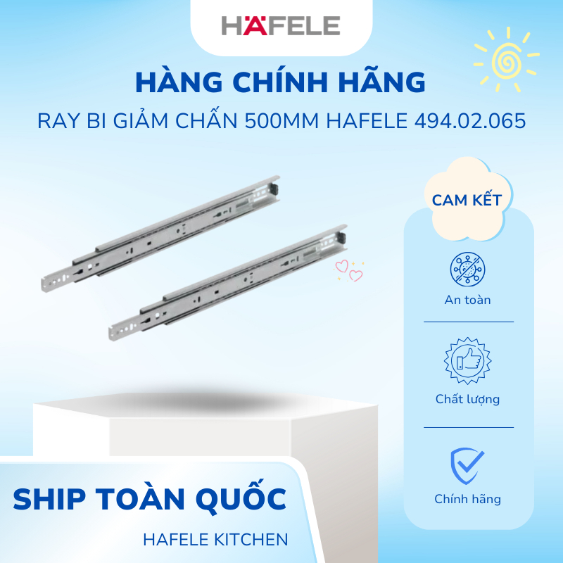 Ray Trượt Giảm Chấn 500mm Hafele Mã 494.02.065, Chịu Lực, Êm Ái - HKS