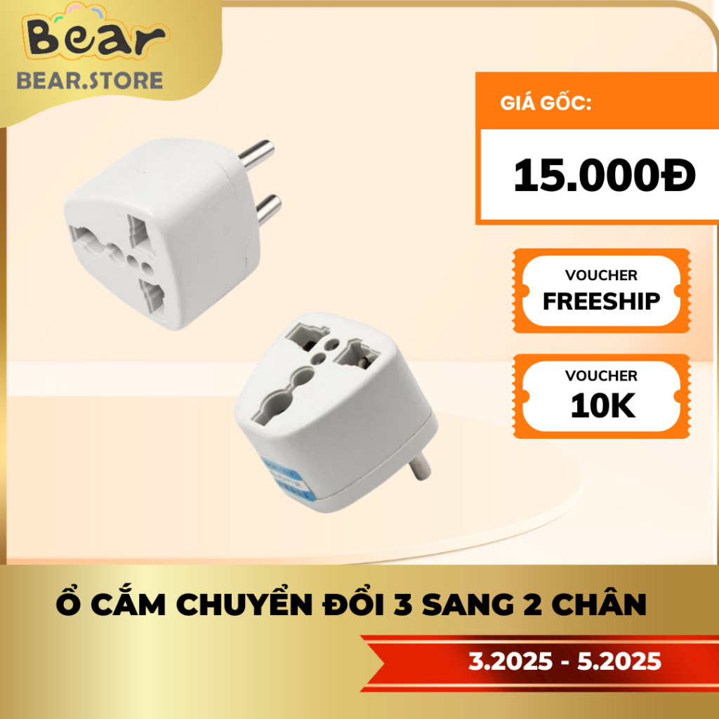 Ổ Cắm Chuyển Đổi Đầu 3 Chân Sang 2 Chân Nguồn 220V