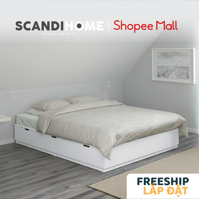 BANALDO, Giường ngủ 3 hộc tủ kéo, 1m6 BED_007, 200x28cm, Giường ngủ gỗ Scandi Home