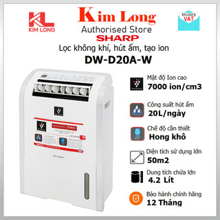 Máy lọc không khí hút ẩm Sharp DW-D20A-W 50m2 Plasmacluster ion - Bảo hành chính hãng 12 Tháng