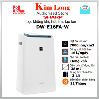 Máy lọc không khí hút ẩm sharp dw-e16fa-w 38m2, hút ẩm 16 lít/ngày, plasmacluster ion - hàng chính hãng
