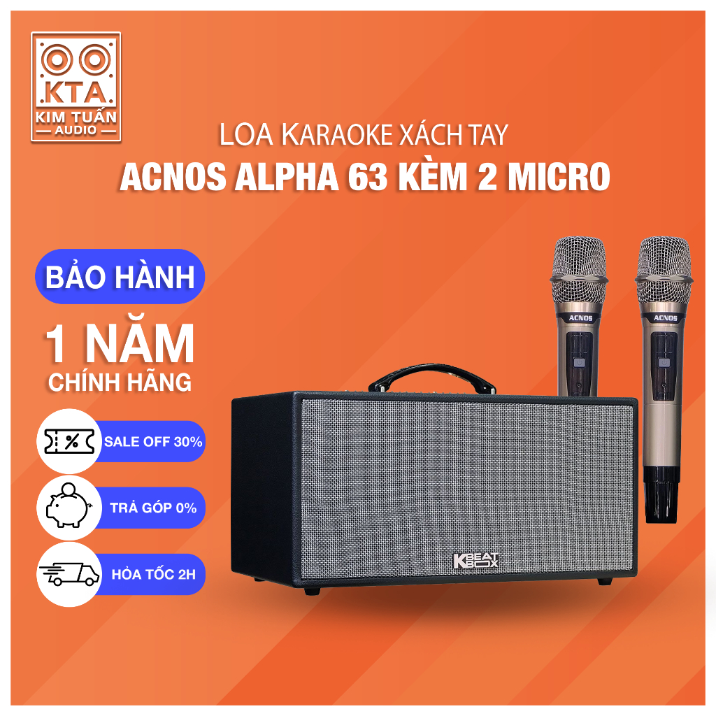 Loa Xách Tay Karaoke Acnos Alpha 63 750W(PMPO) 2025 Kèm 2 Micro hàng chính hãng bảo hành 12 tháng