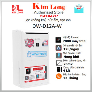 Máy lọc không khí hút ẩm tạo ion sharp dw-d12a-w 25m2 hút 12lít/ngày - bảo hành chính hãng 12 tháng