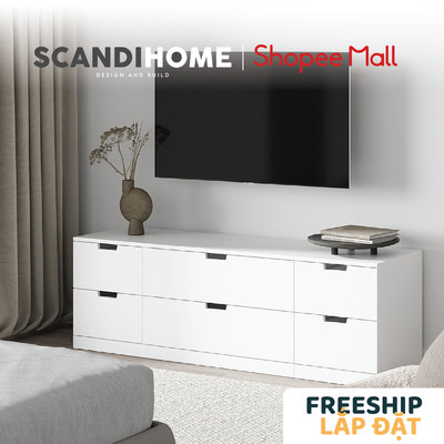 BANALDO, Tủ đựng đồ 2 tầng 6 ngăn kéo DRA_090, 160x47x53cm, tủ gỗ Scandi Home
