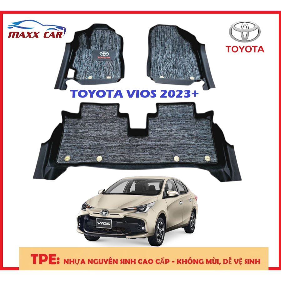 VIOS -Thảm lót sàn MAXXCAR nhựa TPE NGUYÊN SINH đúc 5D cho xe TOYOTA VIOS 2023 + Tràn viền cao cấp.