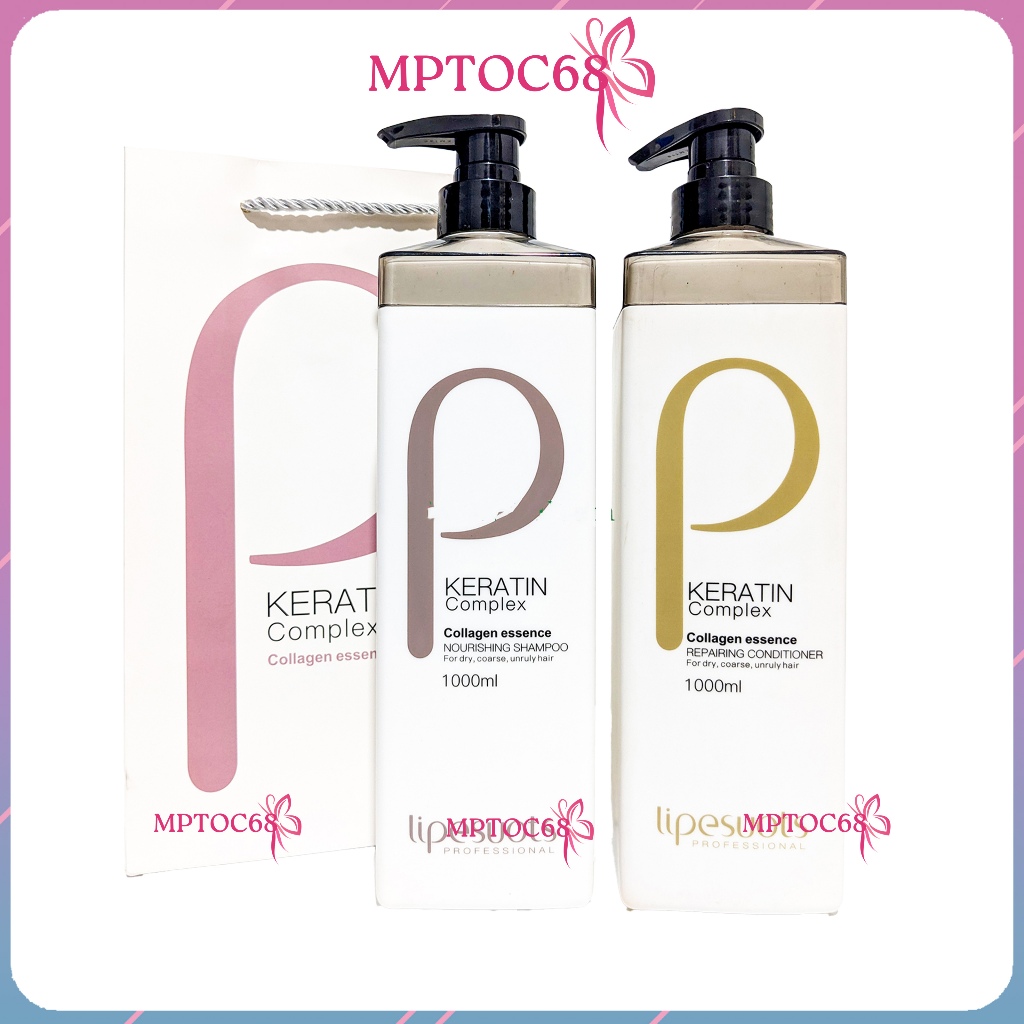 Dầu Gội Đầu P KERATIN 1000ml Cặp Dầu Gội Xả Phục Hồi Hư Tổn Giảm Rụng Tóc - MPTOC68