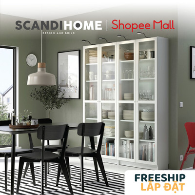JELLY, COMBO bộ 2 Kệ sách 6 tầng cửa kính SHE_059, 160x30x202cm, kệ gỗ Scandi Home