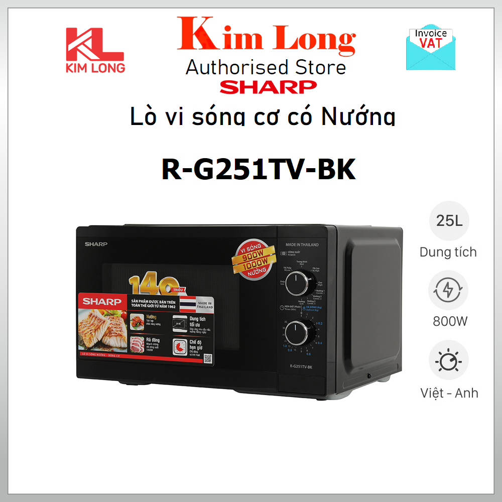 Lò Vi Sóng Cơ Có Nướng Sharp R-G251TV-SL/BK 25L Công Suất 800W, 5 Mức Công Suất - Bảo Hành 12 tháng