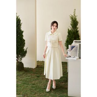 Áo kiểu nữ thiết kế TIINSTORE cổ sen điệu đà phối chân váy xòe công sở AHN.2503.036 CHD.2503.037