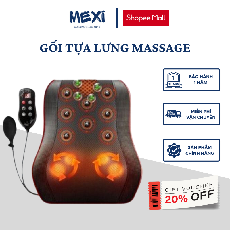 Gối massage cổ vai gáy MEXI, máy massage đa năng sử dụng tia hồng ngoại cao cấp KL-19