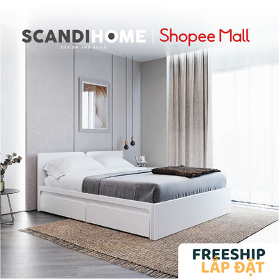 EMMA, Giường ngủ 2 hộc tủ kéo BED_122, 207x80cm, Giường ngủ gỗ Scandi Home