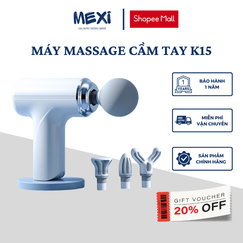 Máy massage cầm tay mini MEXI, massage toàn thân cầm tay 6 cấp độ chuyên sâu với 4 đầu mát xa
