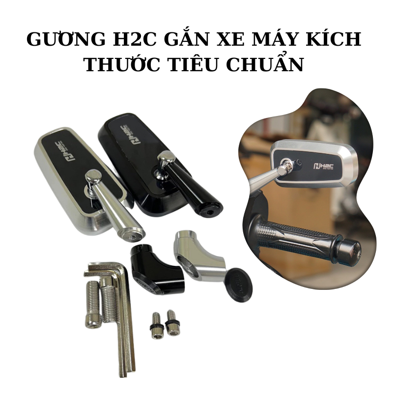 Gương mô tô H2C Chân Ngắn Full Nhôm Xịn ( Gắn Được Trái Phải)