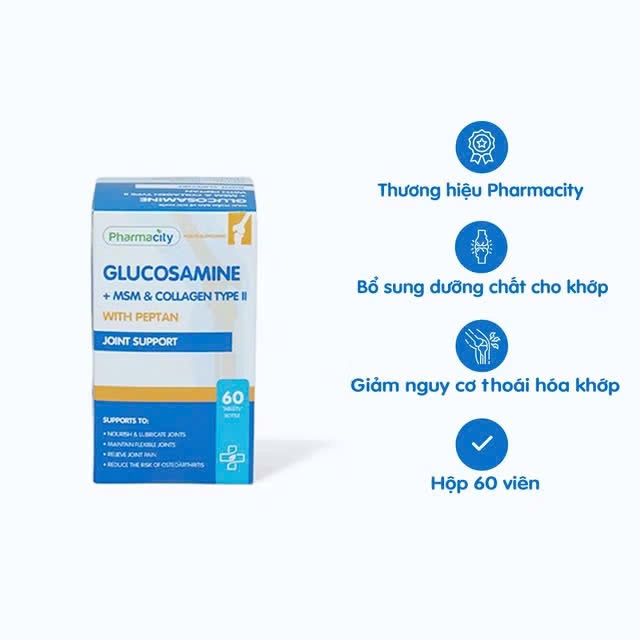 Viên uống Pharmacity Glucosamine + MSM & Collagen Type II With Peptan - Joint Support hỗ trợ khớp (6