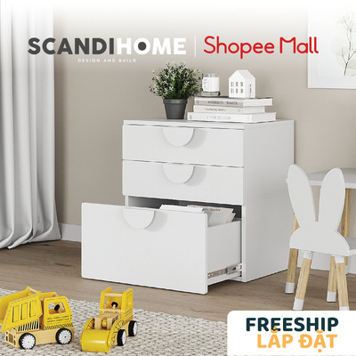 ZANOTTA, Tủ đựng đồ dùng 3 ngăn kéo kèm tay nắm cửa DRA_020, 60x42x63cm, tủ gỗ Scandi Home
