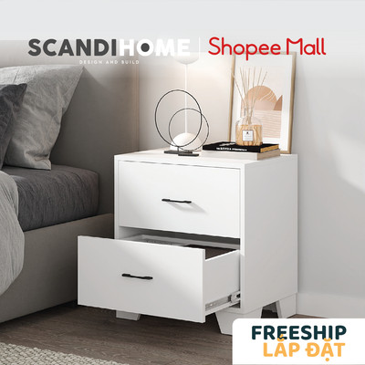 BECKVILLE, Tủ đầu giường 2 ngăn kéo DRA_123, 55x41x60cm, kệ đầu giường Scandi Home