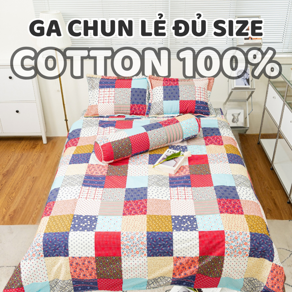 Ga Giường Cotton 100% Đanh Mát (1 Ga), Drap Bo Chun Giấu Vừa Đệm 10cm, Có Đặt Được Nệm Lò Xo - AMELI
