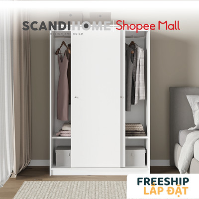 BLAZER, Tủ quần áo 2 cửa lùa WAR_005, 117x55x176cm, tủ đựng quần áo Scandi Home