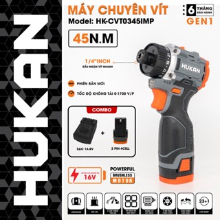Máy bắt vít cấp trượt HUKAN - CVT0345IMP, Lực siết 45Nm, 23 Cấp Trượt và chế độ khoan, Pin 4cell 16.8V