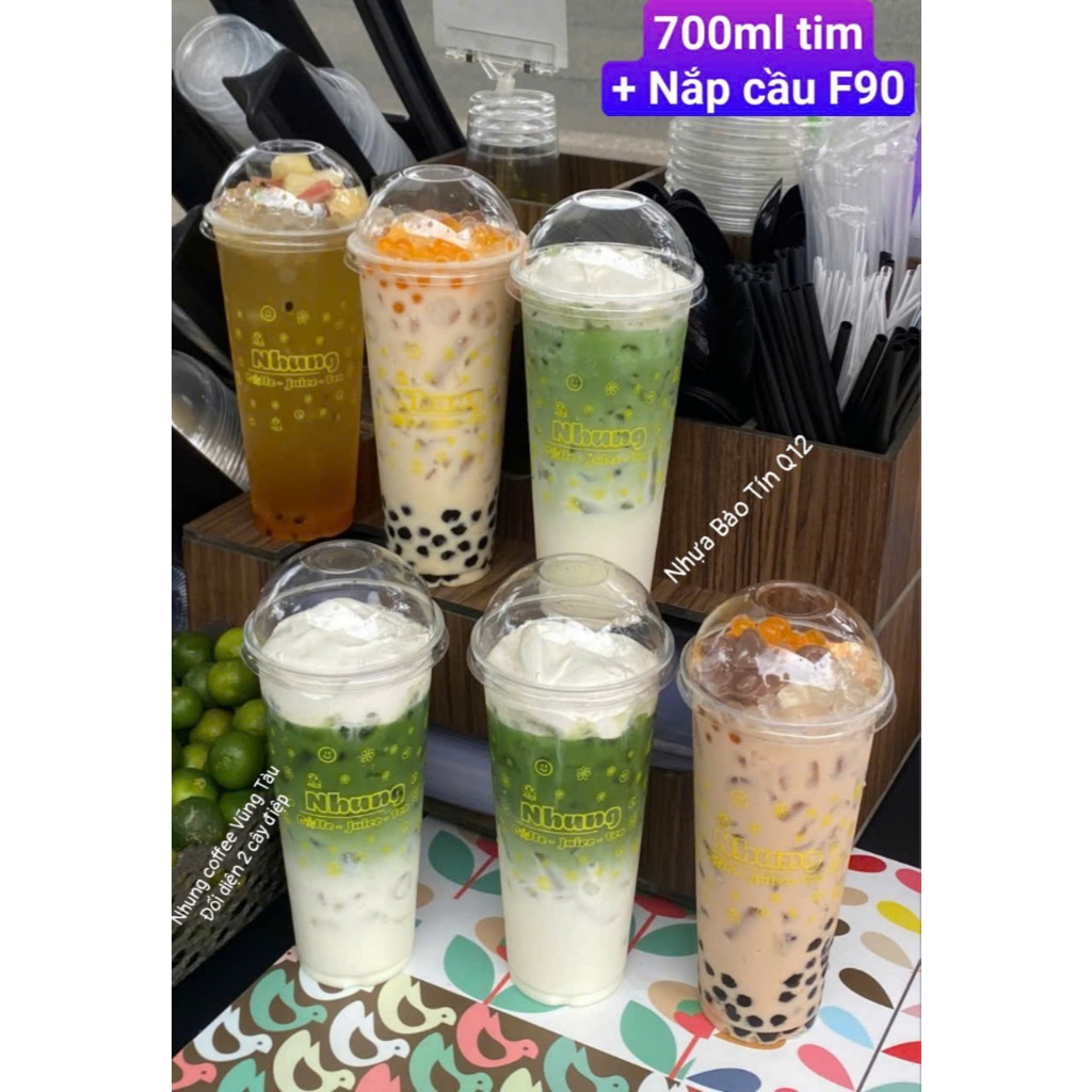 Lốc 50 cái Ly tim mỏng, dày vừa UKP, VP ly trà sữa nắp tim 500ml (16oz), 700ml (22oz) F90