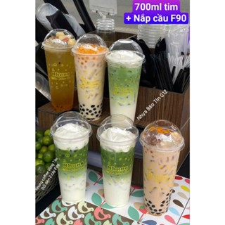 Lốc 50 cái Ly tim mỏng, dày vừa UKP, VTP ly trà sữa nắp tim 500ml, 700ml F90