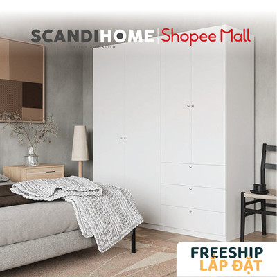 ZOOM, Tủ quần áo treo kèm hộc kéo có cửa WAR_039, 175x58x201cm, tủ đựng quần áo Scandi Home