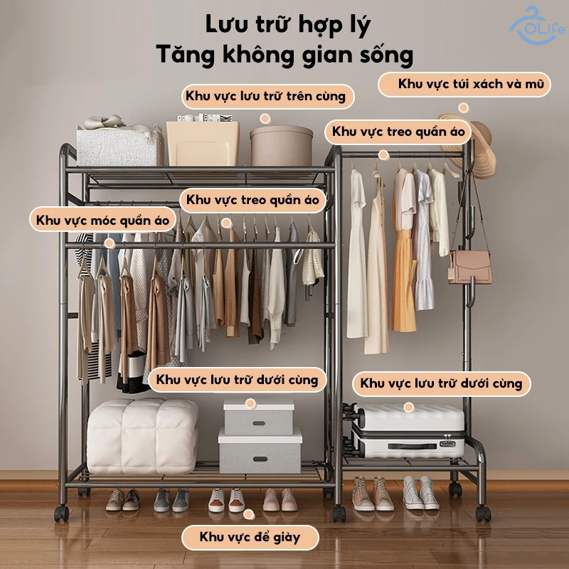 OLife Giá treo quần áo chất lượng cao Kệ treo quần áo Chống gỉ Sào treo quần áo Di chuyển dễ dàng | BigBuy360 - bigbuy360.vn