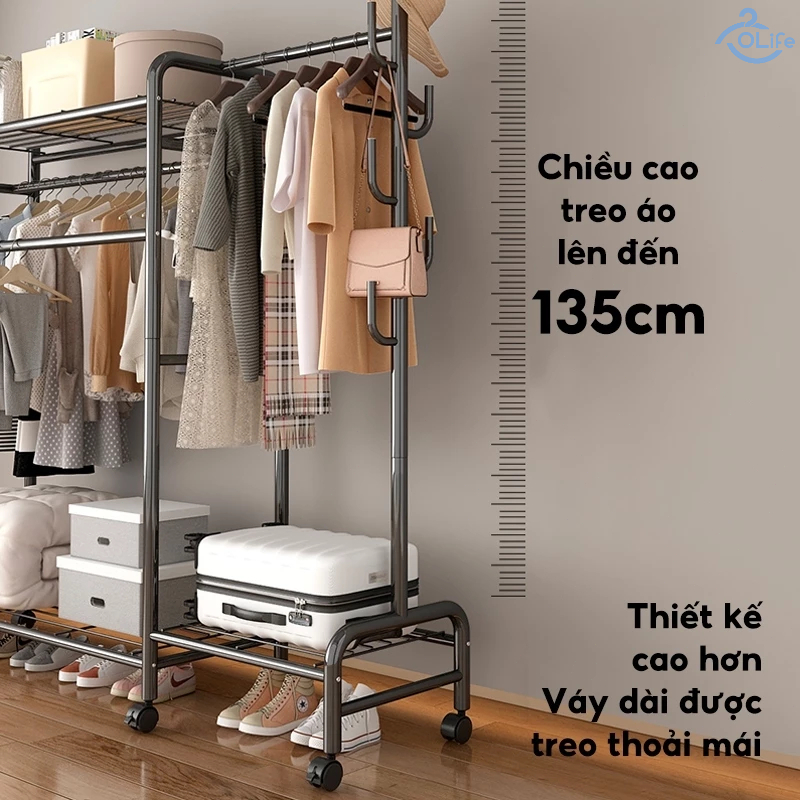 OLife Giá treo quần áo chất lượng cao Kệ treo quần áo Chống gỉ Sào treo quần áo Di chuyển dễ dàng | BigBuy360 - bigbuy360.vn