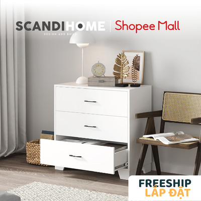 BECKVILLE, Tủ đựng đồ dùng 3 ngăn kéo DRA_125, 80x41x78cm, tủ gỗ Scandi Home