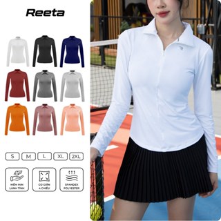 Áo polo thể thao dài tay áo giữ nhiệt nữ Reeta cổ áo khoá kéo  tập tennis, cầu lông, pickleball,chạy bộ..A3050