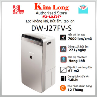 Máy lọc không khí hút ẩm sharp dw-j27fv-s inverter plasma cluster ion 67m2 - bảo hành 12 tháng